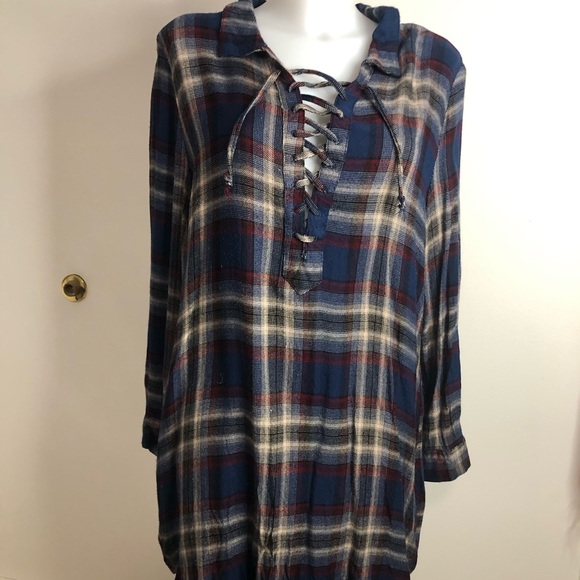 Vintage Dresses & Skirts - Vintage Havana Navy and Burgundy Plaid Shirt dress